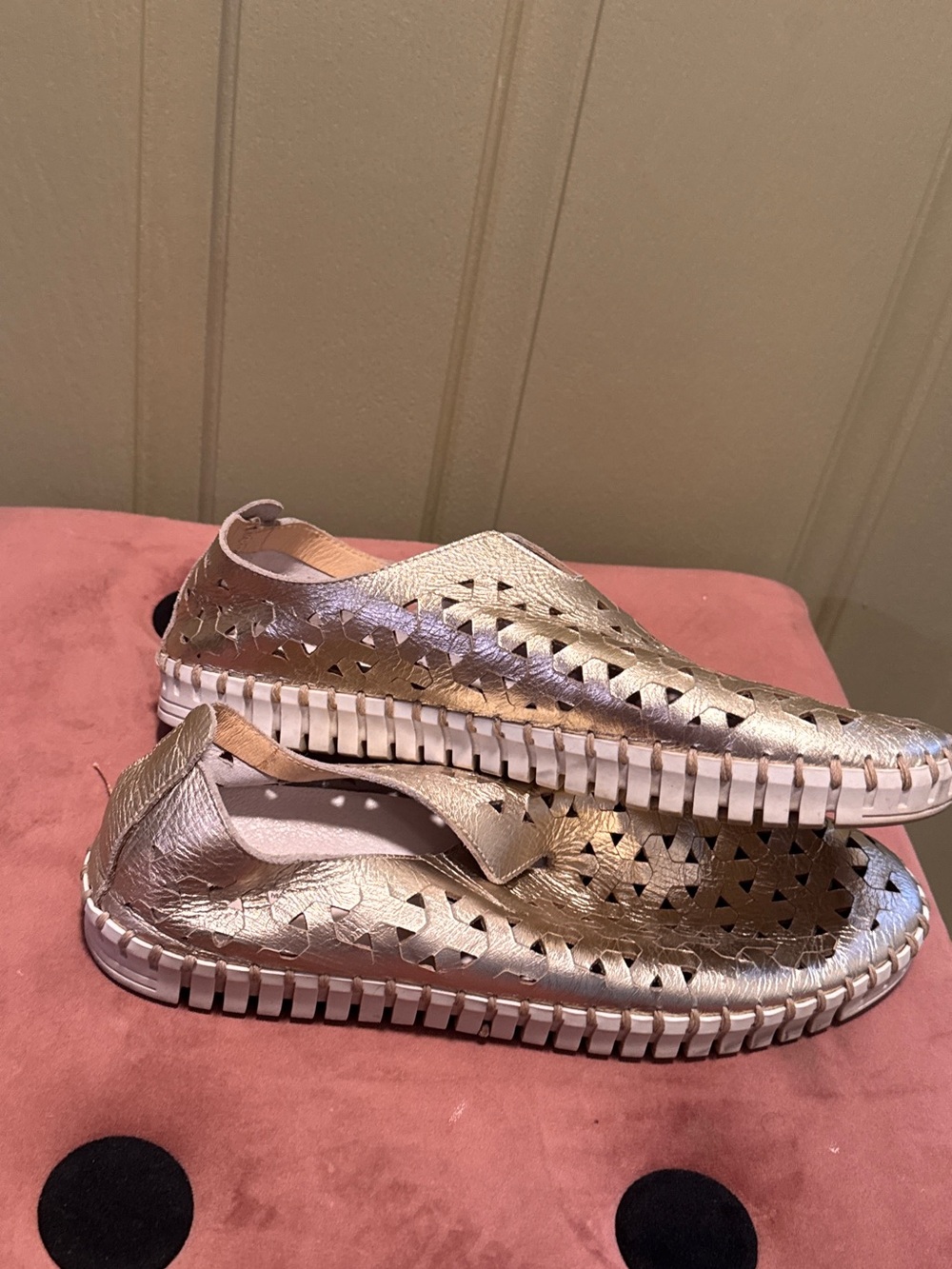 metallic leather shoe by Eric Michael made in Italy Gold Leather Slip-On Shoes